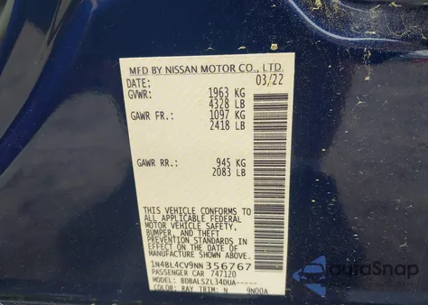 2022 Nissan Altima Sr Fwd z USA, uszkodzony, nr VIN 1N4BL4CV9NN356767